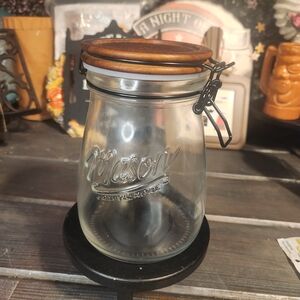 Mason Glass Jar with Wooden Lid 64 Oz